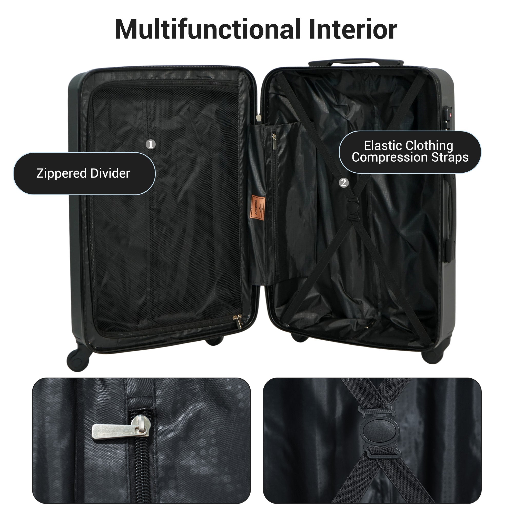 7-Piece Luggage Set ABS Lightweight & Durable Suitcase with Spinner Wheels TSA Lock (20/24/28) Dark Grey