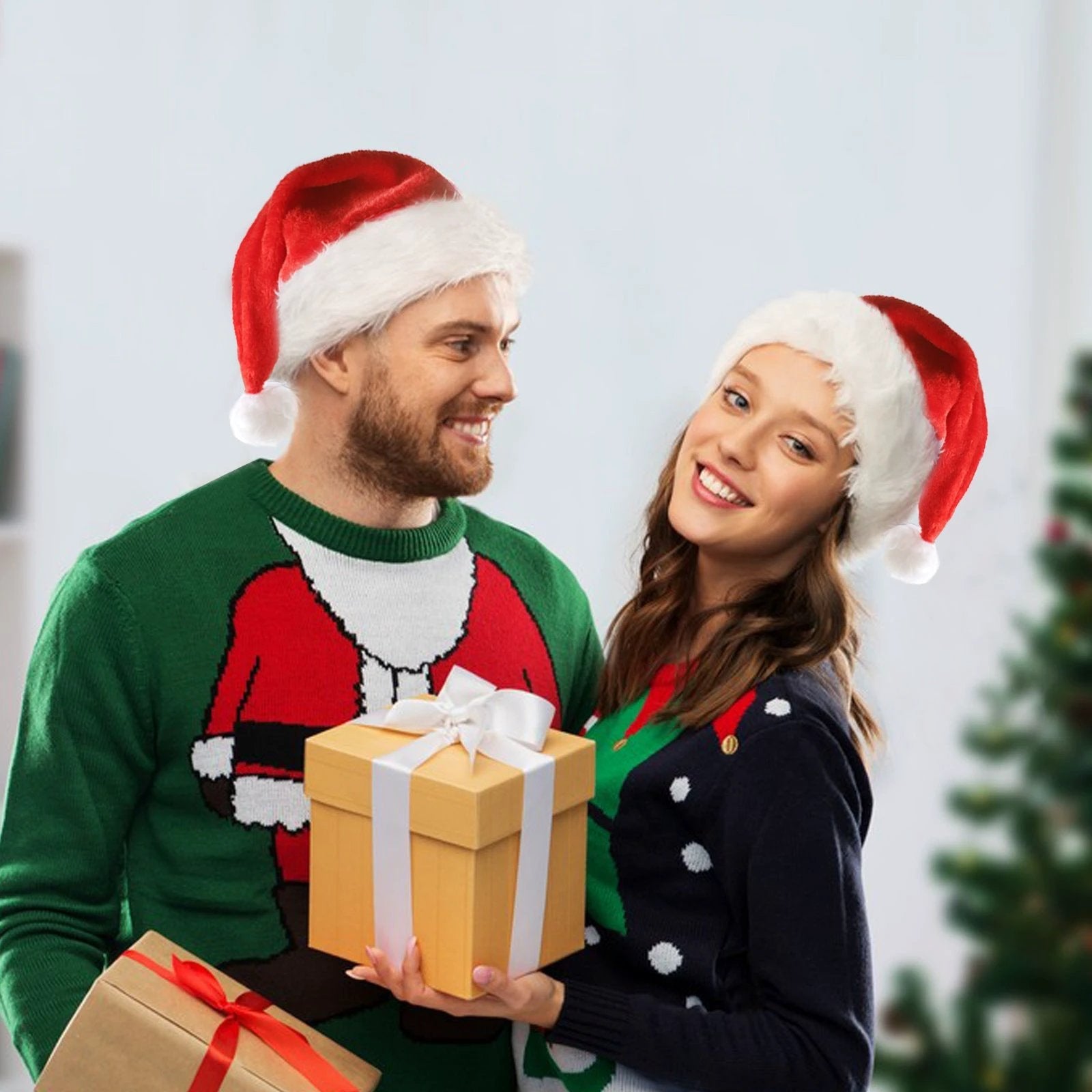 Mandotos Christmas Hat LED Light Plush Luminous Santa Hat For Children And Adults