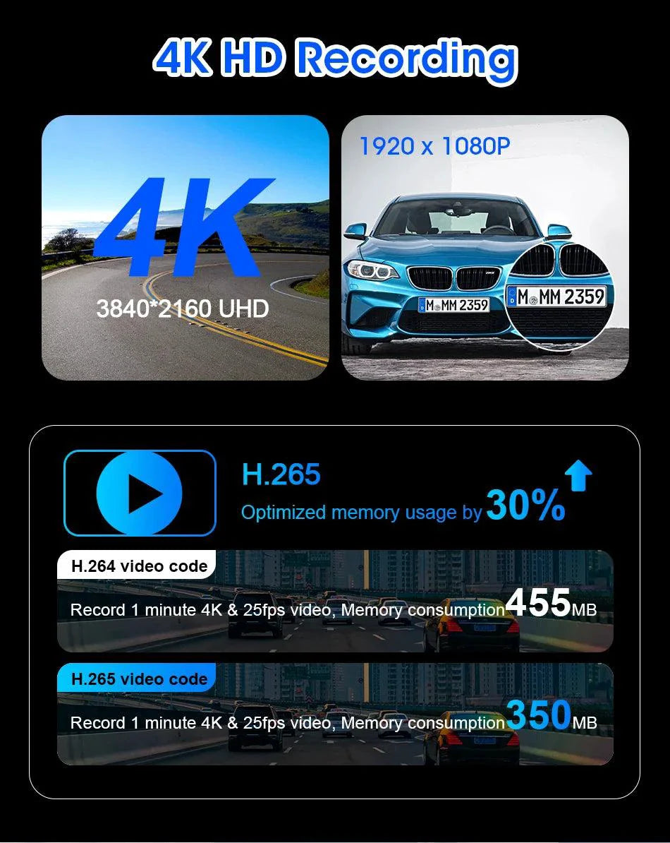 10/11.26 inch Dash Cam 4K Car DVR Wireless Carplay & Android Auto GPS Navigation Video Recorder Dashboard Dual Lens Wifi FM AUX