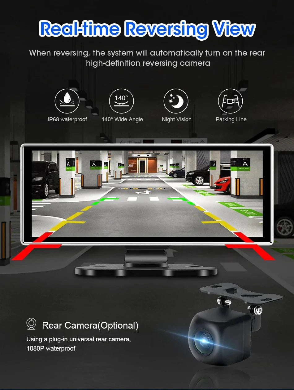 10/11.26 inch Dash Cam 4K Car DVR Wireless Carplay & Android Auto GPS Navigation Video Recorder Dashboard Dual Lens Wifi FM AUX
