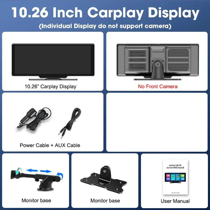 4K 10.26'' Mirror Dash Cam w/ Carplay & Android Auto