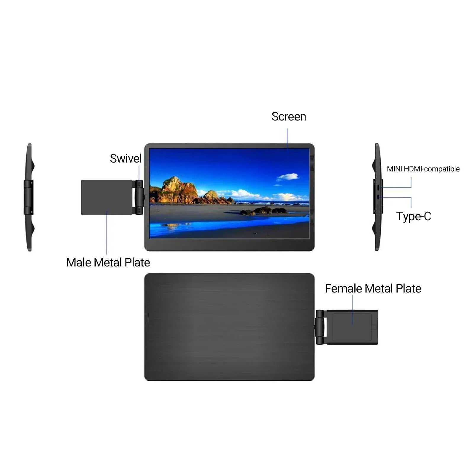 12 Inch Laptop Dual Monitor 1920*1080 HD IPS LCD Dual Monitor Screen Extender Laptops For Macbook Huawei