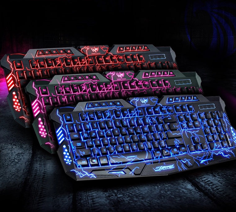 J10 tricolor backlight wired gaming keyboard set colorful luminous gaming