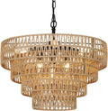 Boho Rattan Chandelier Four-Tier Handwoven Rattan Chandelier