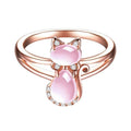 Rose Gold Crystal Cat Ring - Cute Animal Jewelry for Pet Lovers