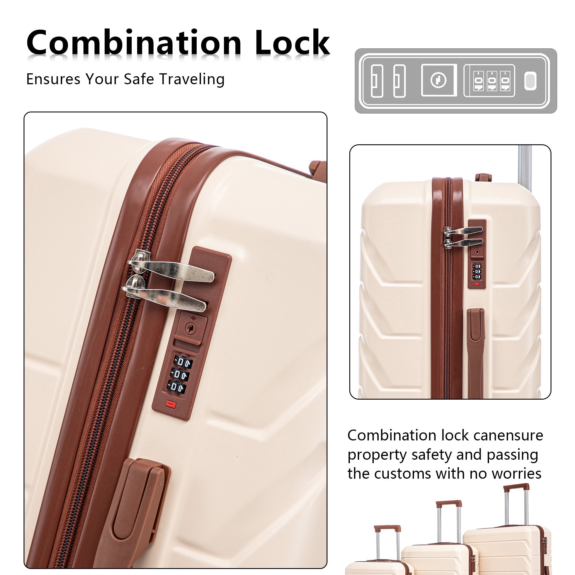 Set 3PCs 20'/24'/28' ABS Spinner Wheel Luggage - Beige