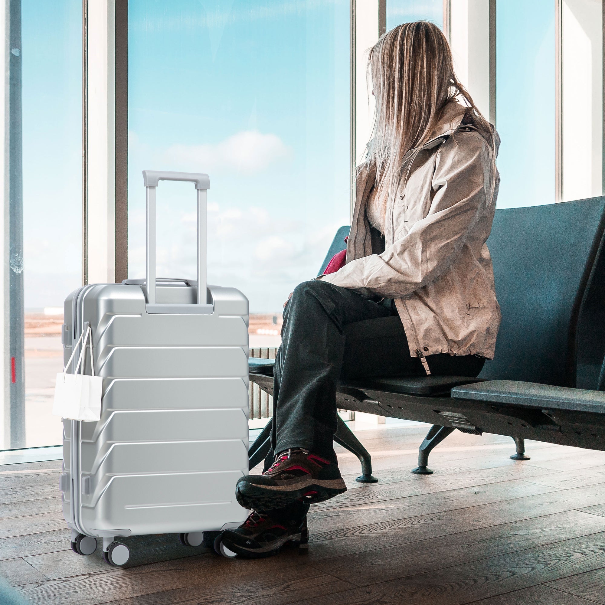 3-Piece ABS Spinner Wheel Luggage Set with Combination Lock - Silver
