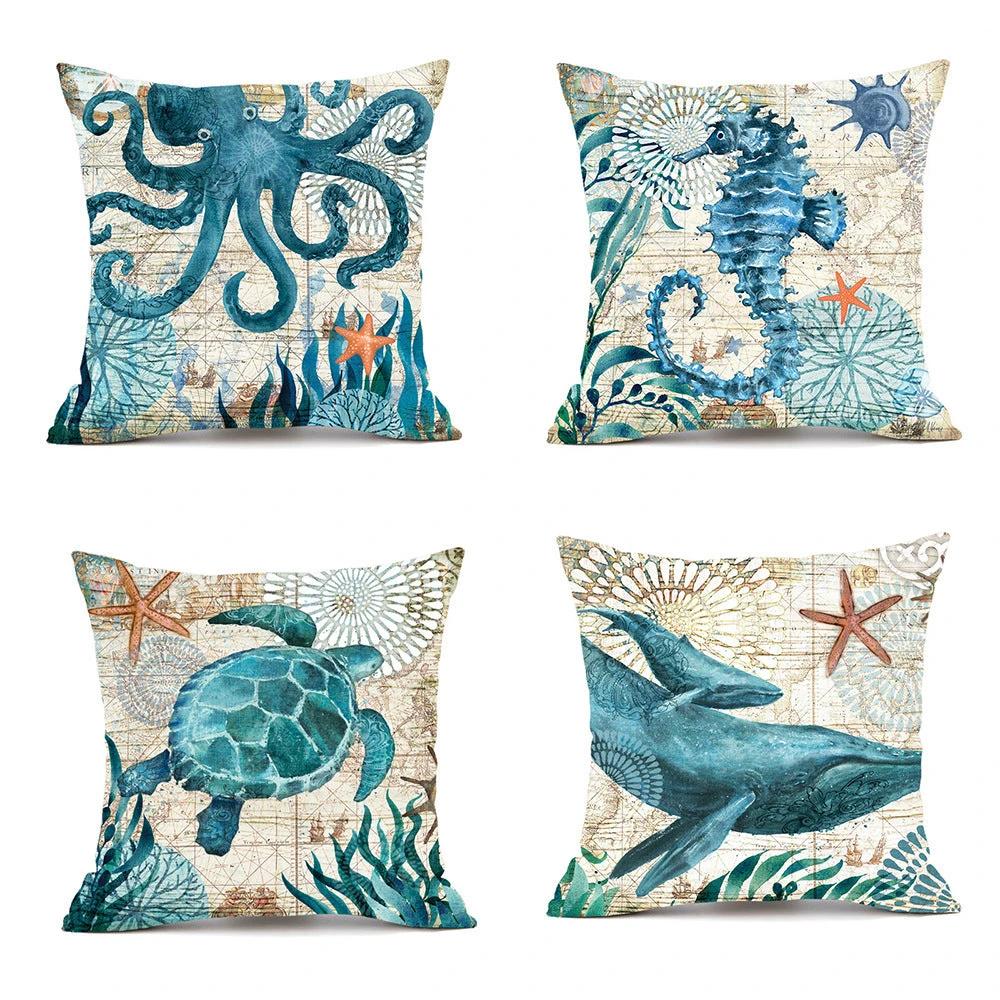 Mandotos Sea Turtle Printed Cushion Covers Linen Throw Pillow Cases For Home Decor Sofa Chair