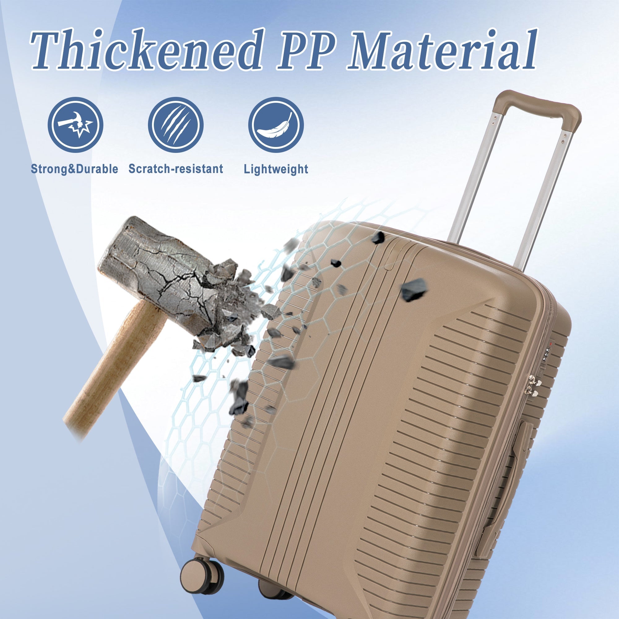Gigatech 3-Piece PP Spinner Wheel Luggage Set (Champagne)