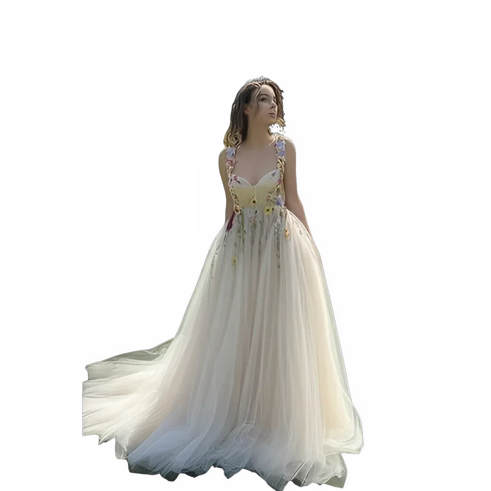 Elegant Light Champagne Tulle Prom Dress