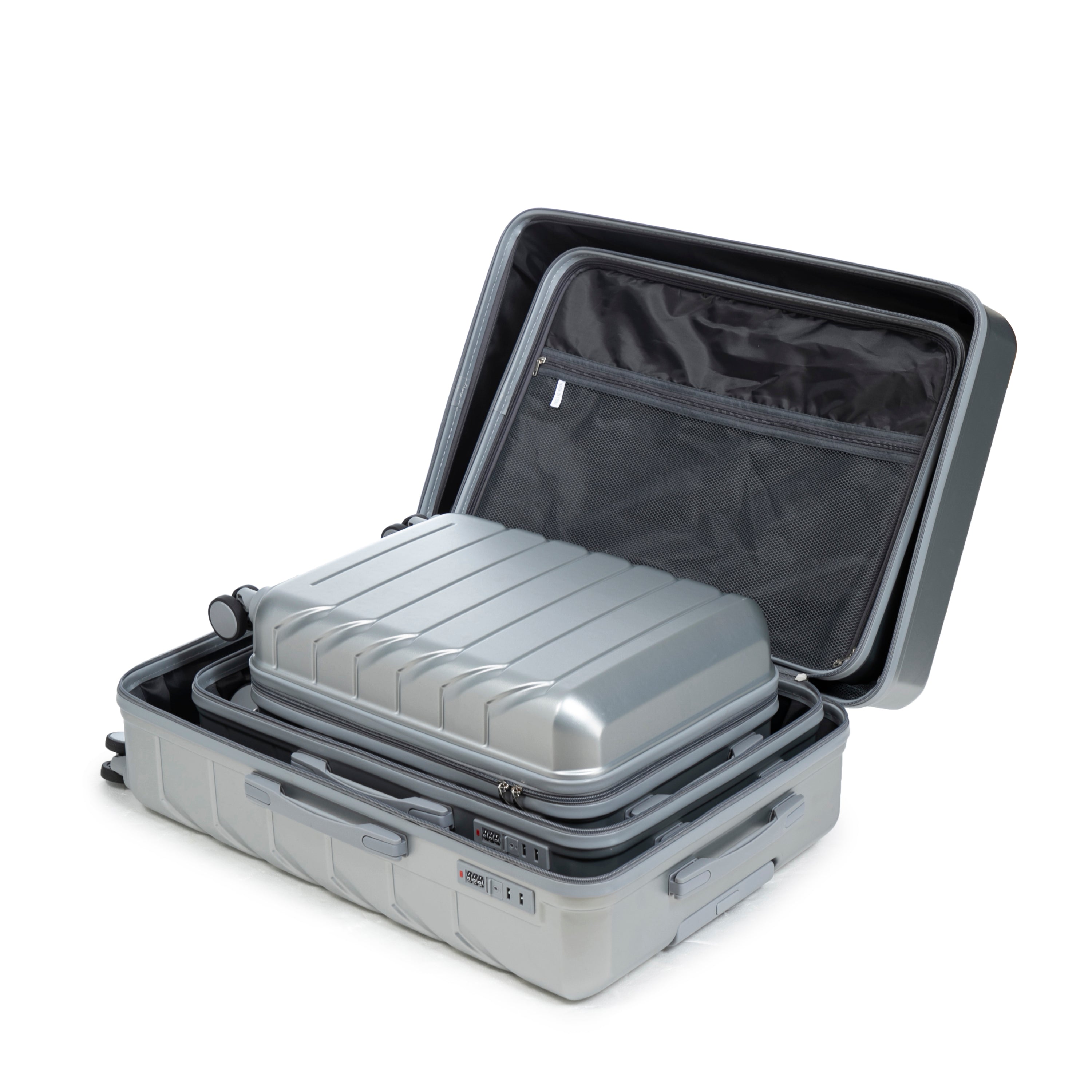 3-Piece ABS Spinner Wheel Luggage Set with Combination Lock - Silver