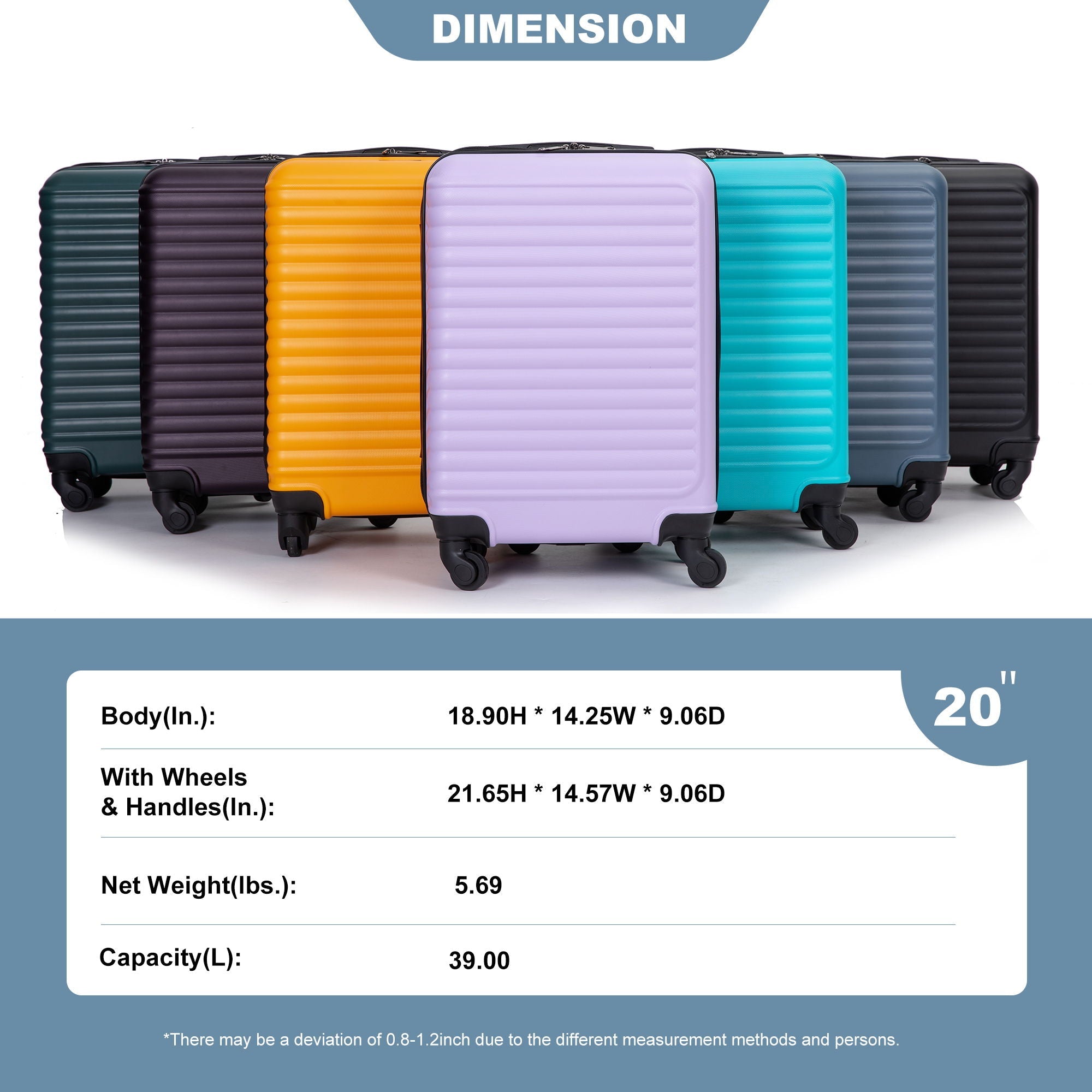 20" Carry On Lightweight Hardside Luggage with Spinner Wheels