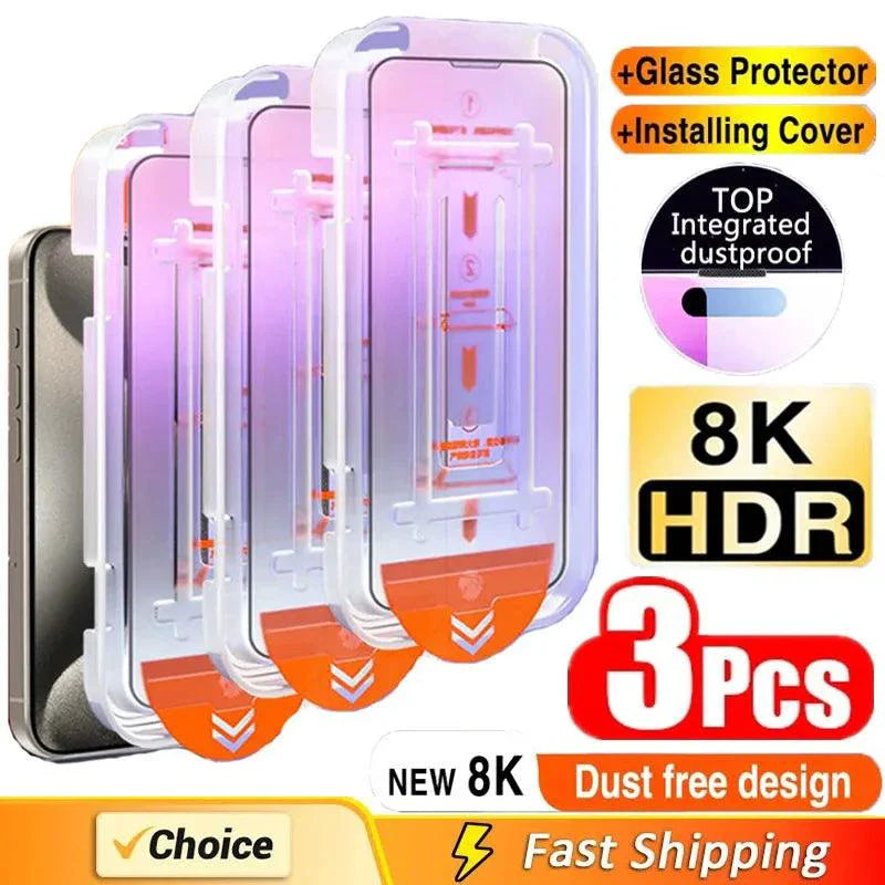 iShield Ultra-Clear Glass Screen Protector - 3-Pack, Oleophobic Coating, Easy Installation for iPhone 13/14/15 Pro & Mini