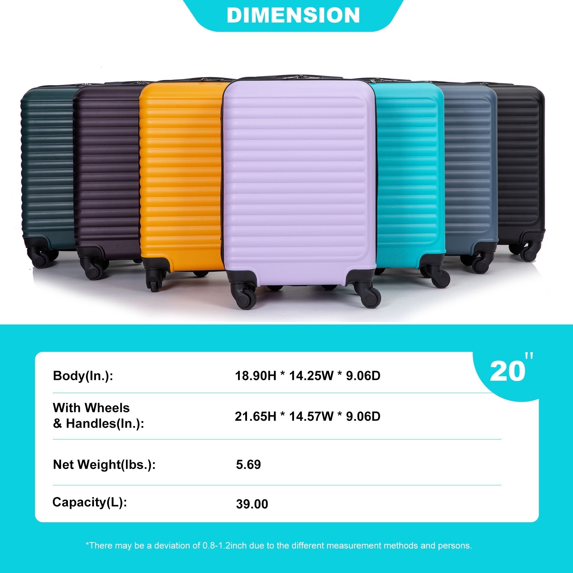 20" Carry On Lightweight Hardside Luggage with Spinner Wheels