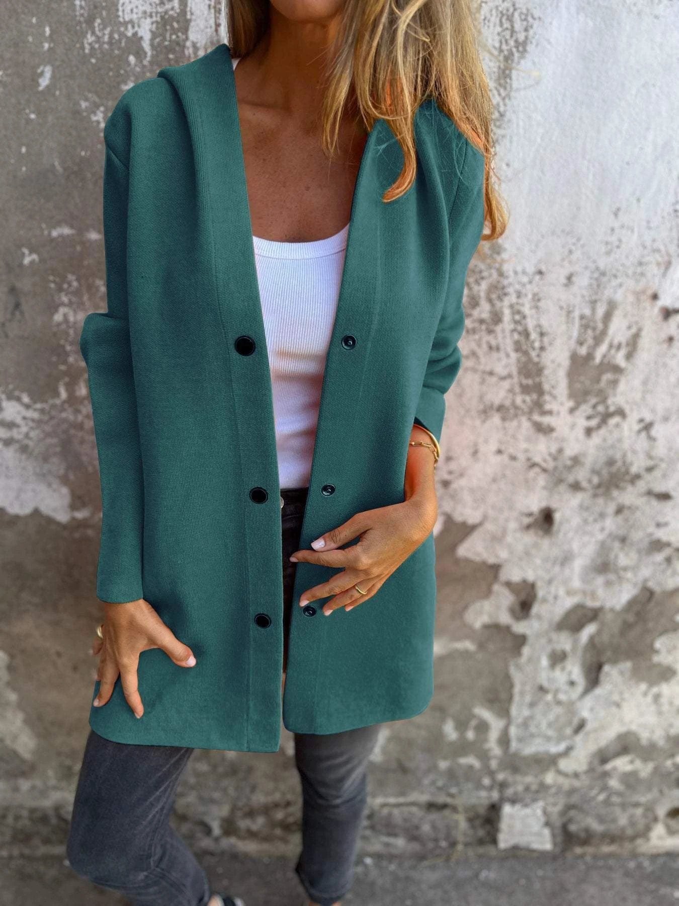 MANDOTOS Hooded Cardigan Single-Breasted Loose Red Jacket