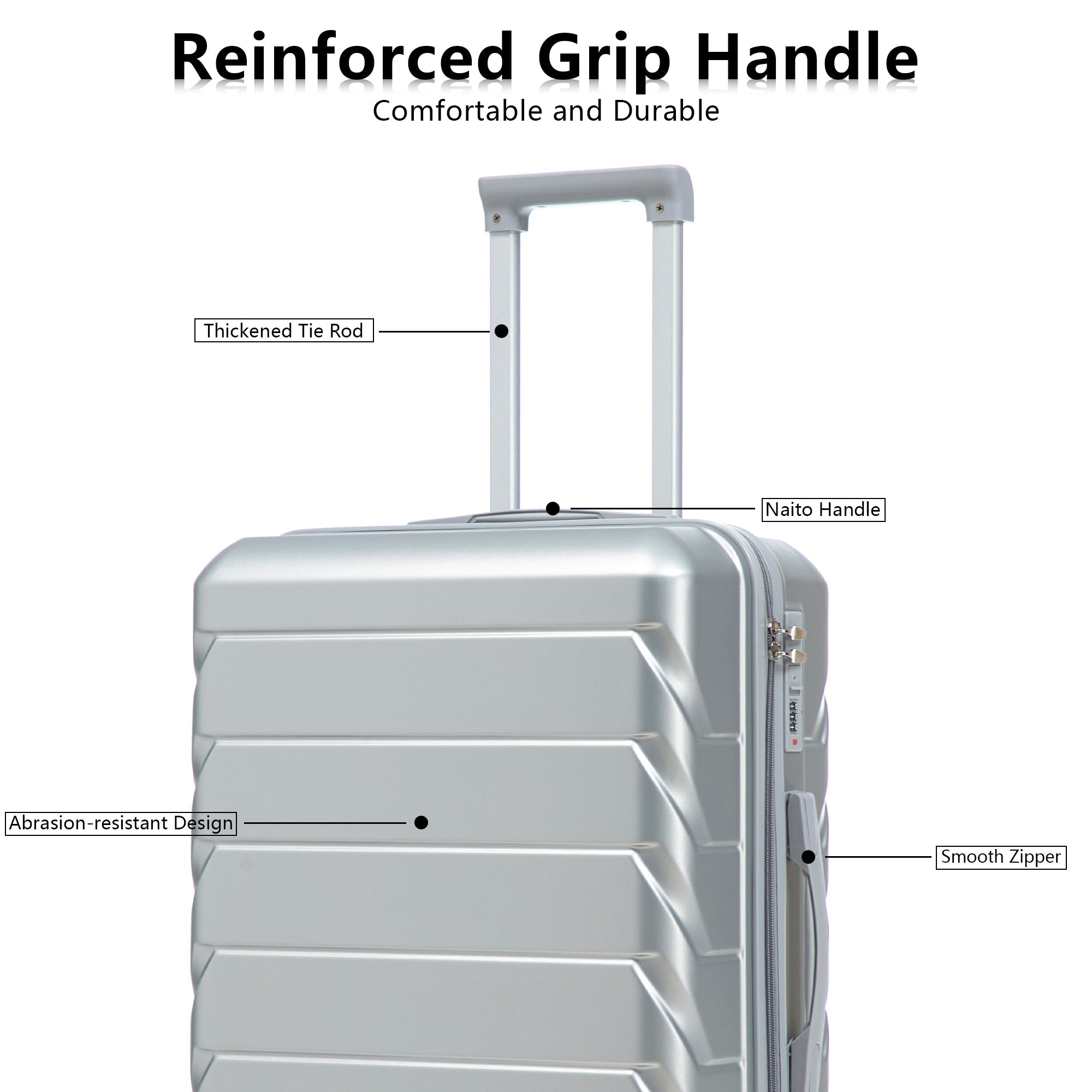 3-Piece ABS Spinner Wheel Luggage Set with Combination Lock - Silver