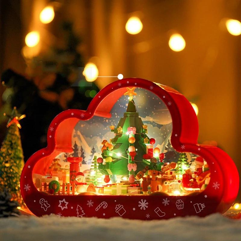 Mandotos Christmas Cloud Night Lamp With LED Lights Mirror Frame Assembled Building Blocks