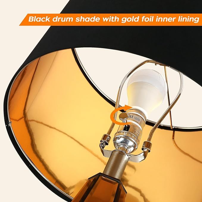 Set of 2 Mirrored Glass Bedside Table Lamps with 2 USB Ports