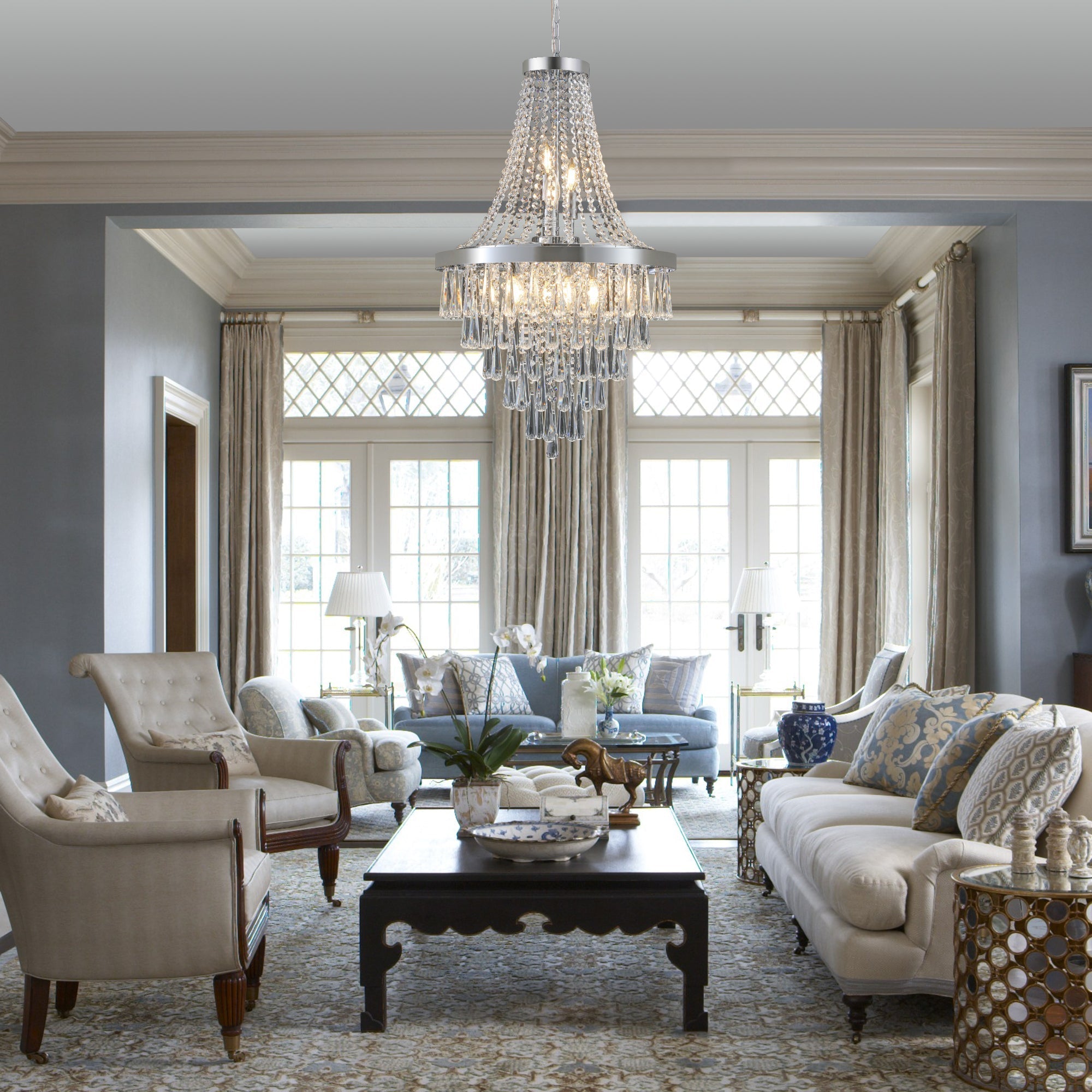 20" Chrome Crystal Chandelier with Adjustable Height