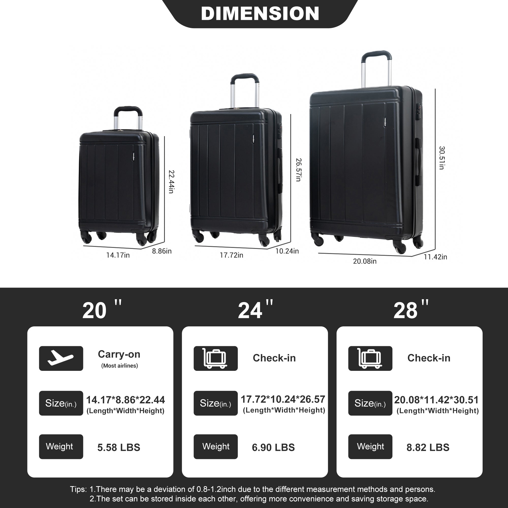 9-Piece Black Luggage Set by GigaTech with TSA Lock