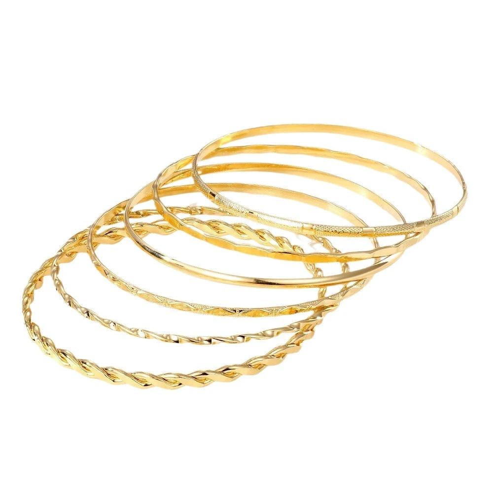 MANDOTOS Bohemian Metal Chain Bracelet Set For Women Geometric Gold Color Thick Link Bangles Six Piece
