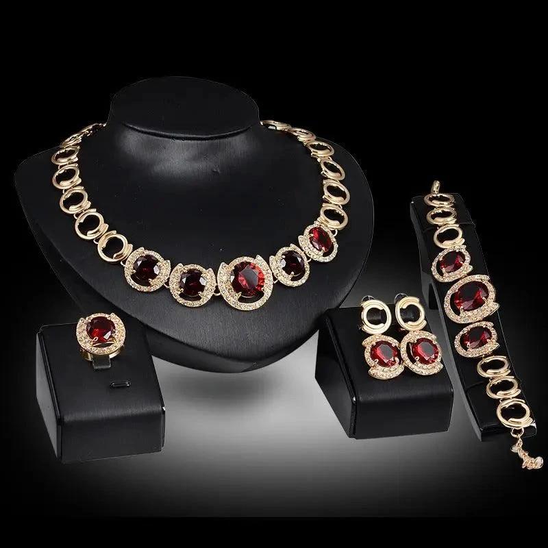 Gold Jewelry Set - 4-Piece Blue Gem Wedding Collection