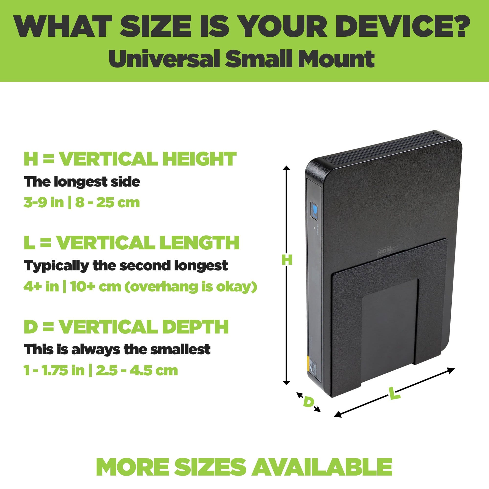 HIDEit Uni-S | Adjustable Small Electronics, Cable Box Mount + Small Computer Mount