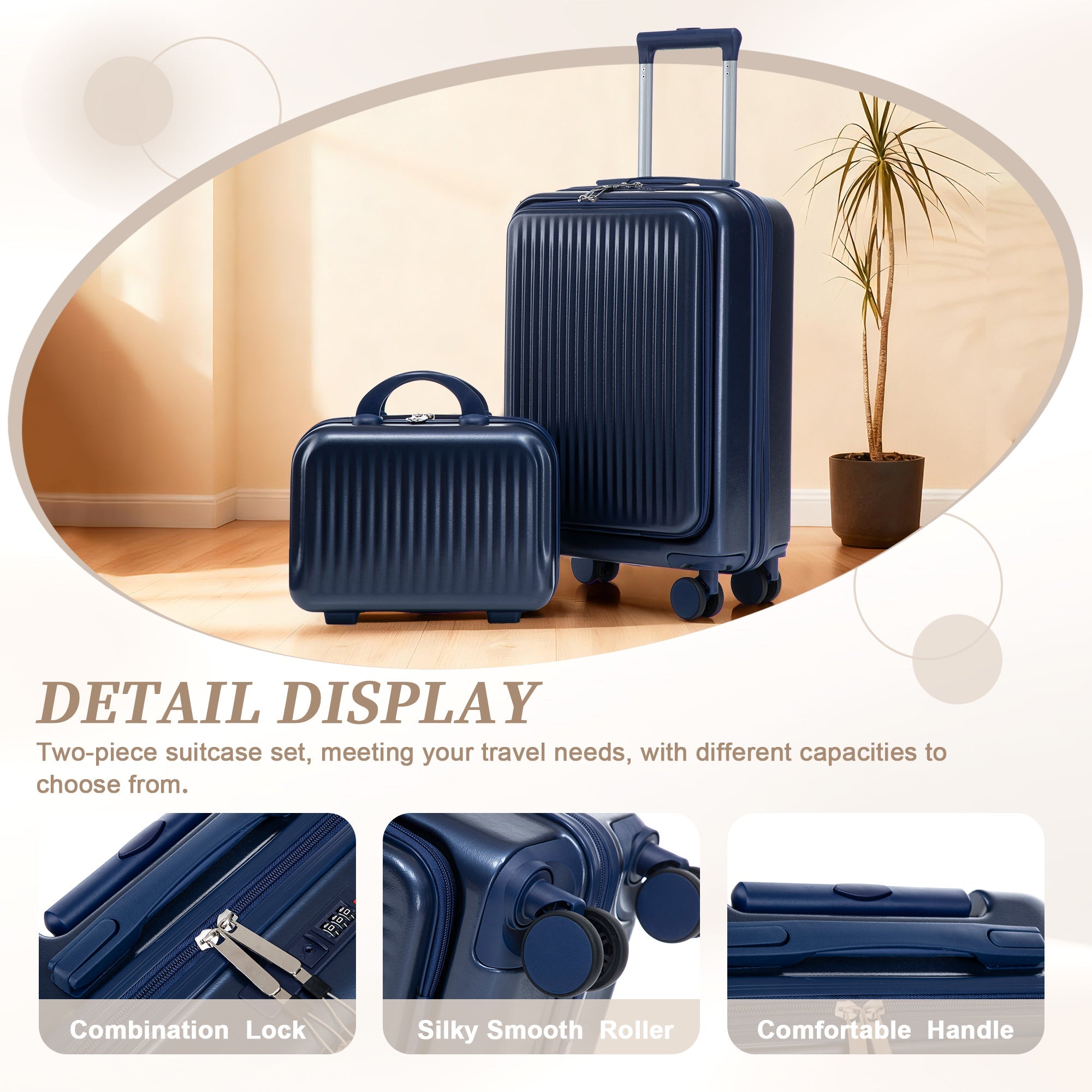 14'/20' 2-Piece ABS Spinner Wheel Luggage Set with Combination Lock