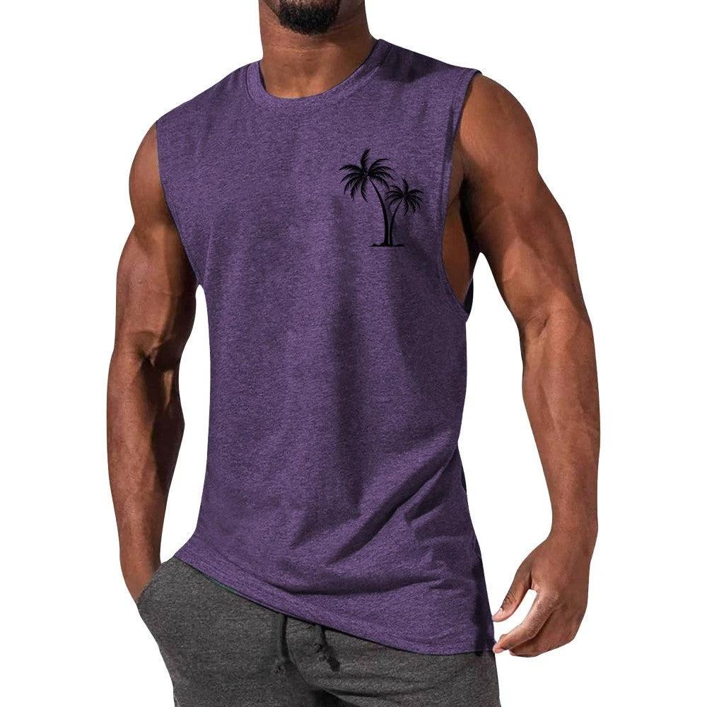 Mandotos Coconut Tree Embroidery Vest Men Tank Top For Summer Beach Workout Muscle Tee