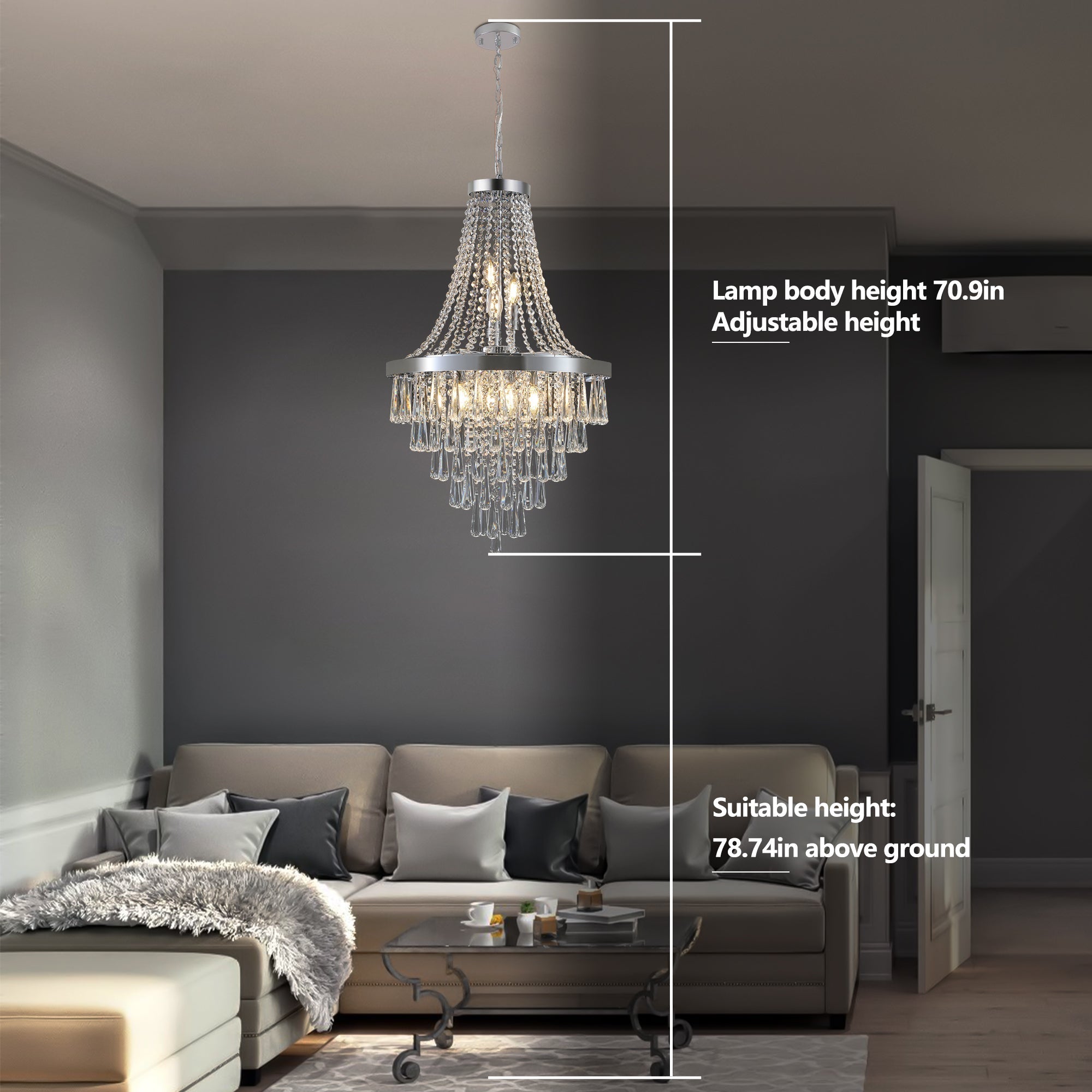20" Chrome Crystal Chandelier with Adjustable Height