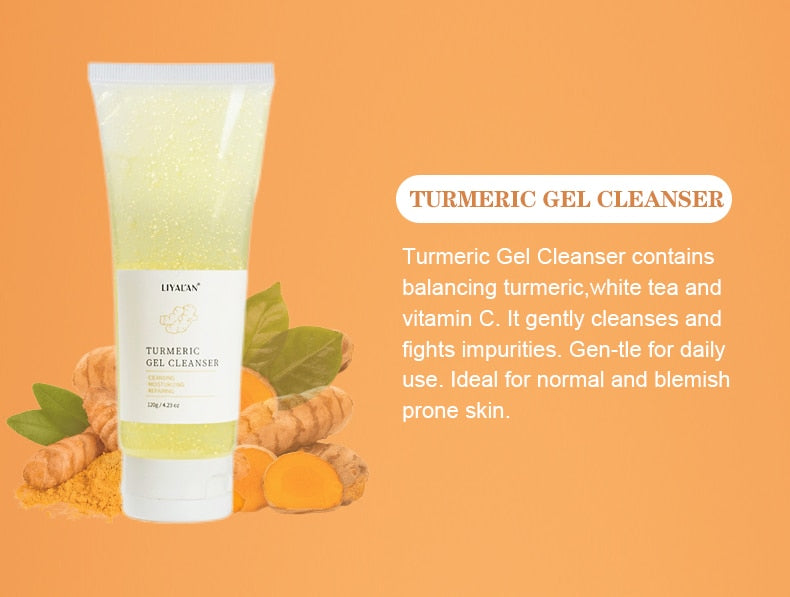 Turmeric Face Skin Care Set Lighten Dark Spots Brightening Anti Acne Aging Serum Oil Whitening Moisturizing Cream Skincare Clean