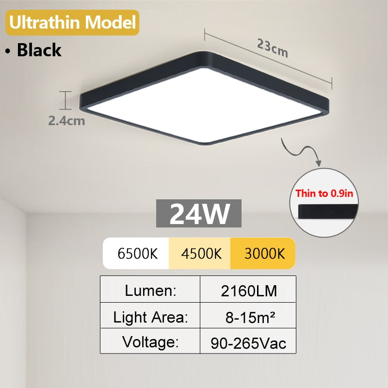 Square LED Ceiling Lamp - Bedroom Lighting in Neutral White, Cold White, and Warm White - 48W, 36W, 24W, 18W Options for Living Room Brilliance