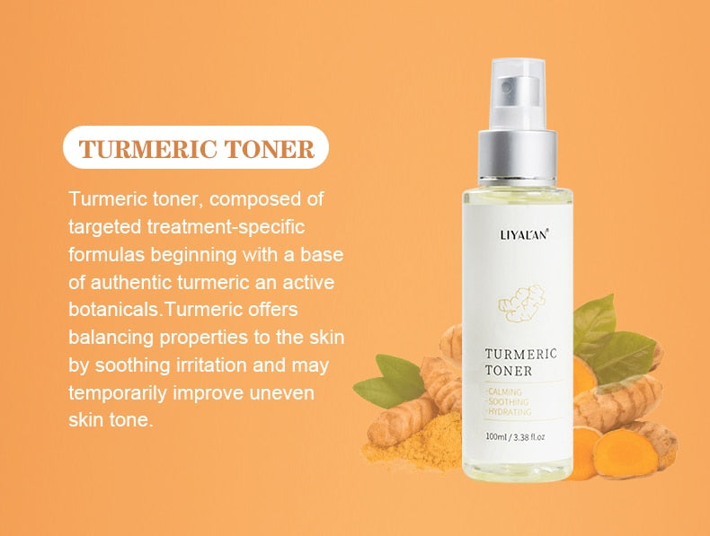 Turmeric Face Skin Care Set Lighten Dark Spots Brightening Anti Acne Aging Serum Oil Whitening Moisturizing Cream Skincare Clean