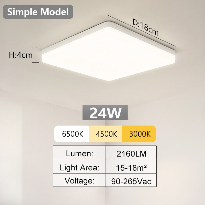 Square LED Ceiling Lamp - Bedroom Lighting in Neutral White, Cold White, and Warm White - 48W, 36W, 24W, 18W Options for Living Room Brilliance