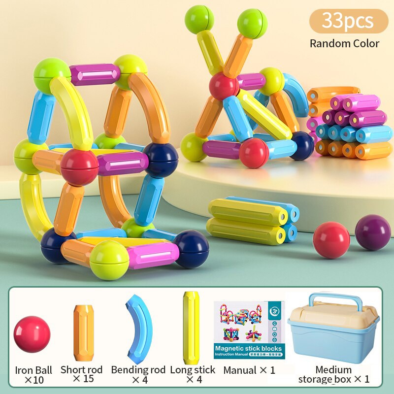 Montessori Educational Toys for Kids: Magnetic Construction Set with Magnetic Balls and Stick Building Blocks - Perfect Gift for Children