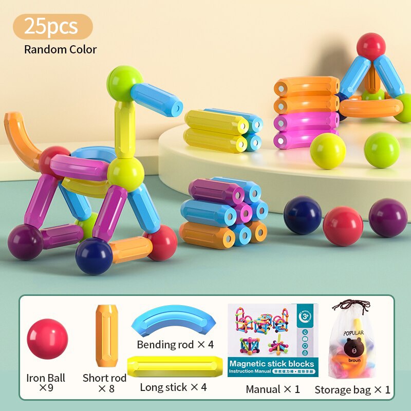 Montessori Educational Toys for Kids: Magnetic Construction Set with Magnetic Balls and Stick Building Blocks - Perfect Gift for Children