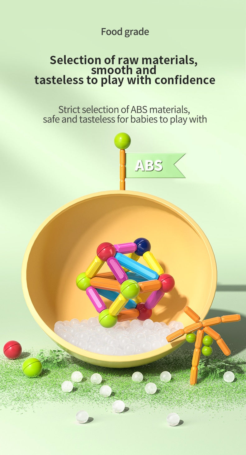 Montessori Educational Toys for Kids: Magnetic Construction Set with Magnetic Balls and Stick Building Blocks - Perfect Gift for Children