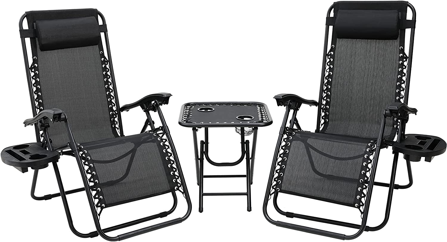 2PC Garden Sun Lounger Set with Table Folding Flexible Adjustable Zero Gravity Recliner Chair Seat Indoor/Outdoor 2 Colors