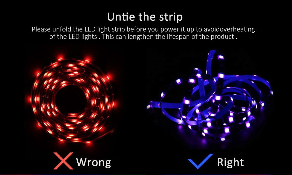 Vivid ColorRGB 5050 LED Strip Light: Bluetooth App-Controlled, USB-Powered, Flexible Ribbon Tape for TV Backlight with 16 Million Colors