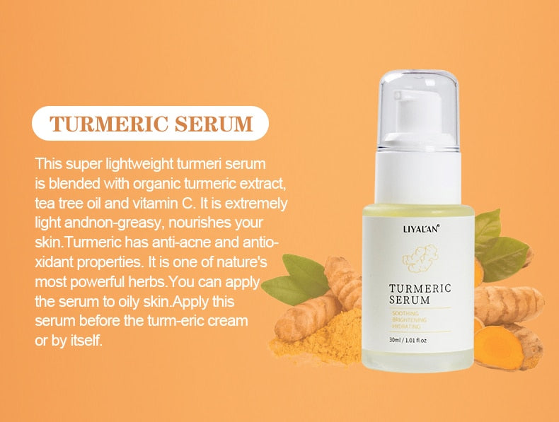 Turmeric Face Skin Care Set Lighten Dark Spots Brightening Anti Acne Aging Serum Oil Whitening Moisturizing Cream Skincare Clean
