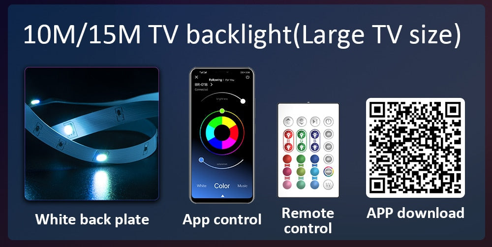 Vivid ColorRGB 5050 LED Strip Light: Bluetooth App-Controlled, USB-Powered, Flexible Ribbon Tape for TV Backlight with 16 Million Colors