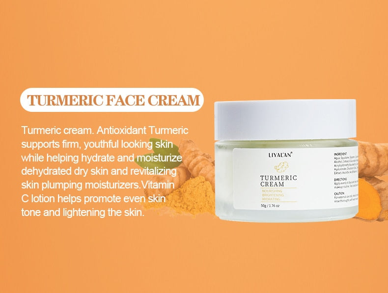 Turmeric Face Skin Care Set Lighten Dark Spots Brightening Anti Acne Aging Serum Oil Whitening Moisturizing Cream Skincare Clean