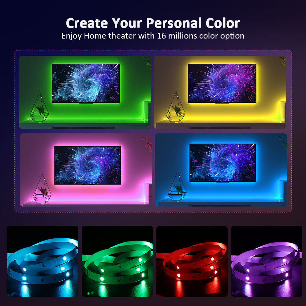Vivid ColorRGB 5050 LED Strip Light: Bluetooth App-Controlled, USB-Powered, Flexible Ribbon Tape for TV Backlight with 16 Million Colors