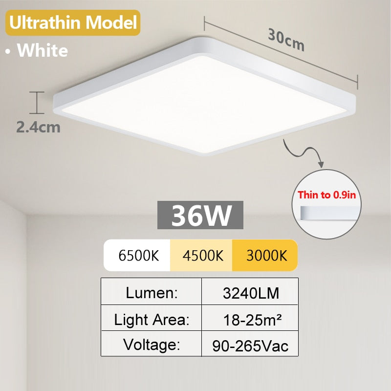 Square LED Ceiling Lamp - Bedroom Lighting in Neutral White, Cold White, and Warm White - 48W, 36W, 24W, 18W Options for Living Room Brilliance