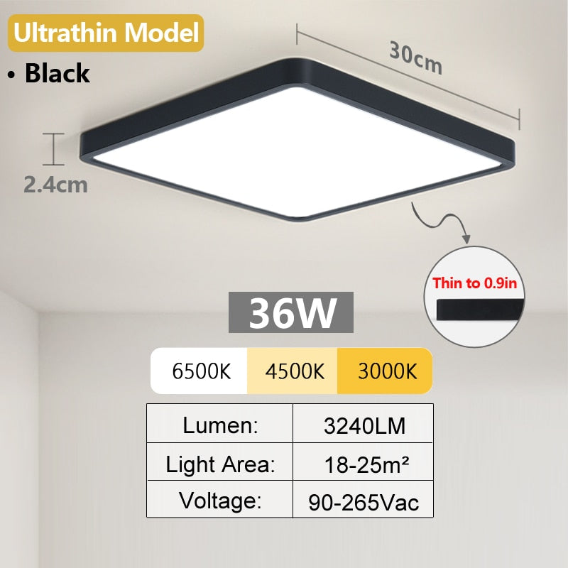 Square LED Ceiling Lamp - Bedroom Lighting in Neutral White, Cold White, and Warm White - 48W, 36W, 24W, 18W Options for Living Room Brilliance