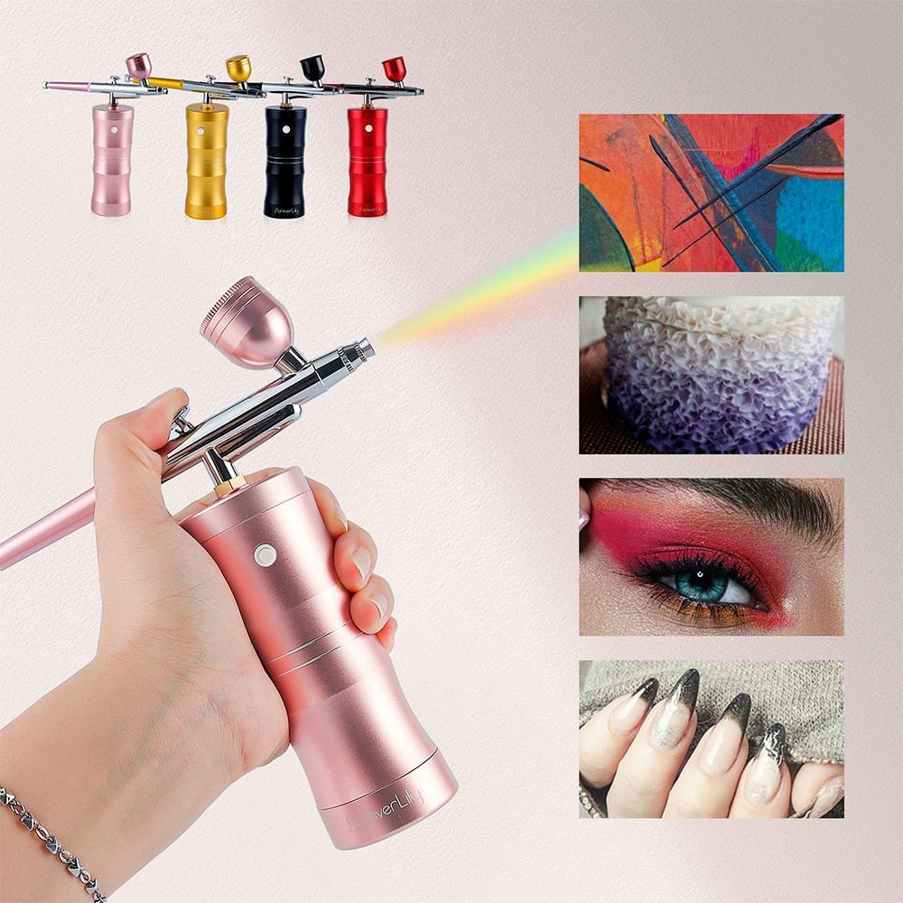 Foreverlily Mini Air Compressor Kit Air-Brush Paint Spray Gun Airbrush For Nail Art Tattoo Craft Cake Face Nano Fog Mist Sprayer