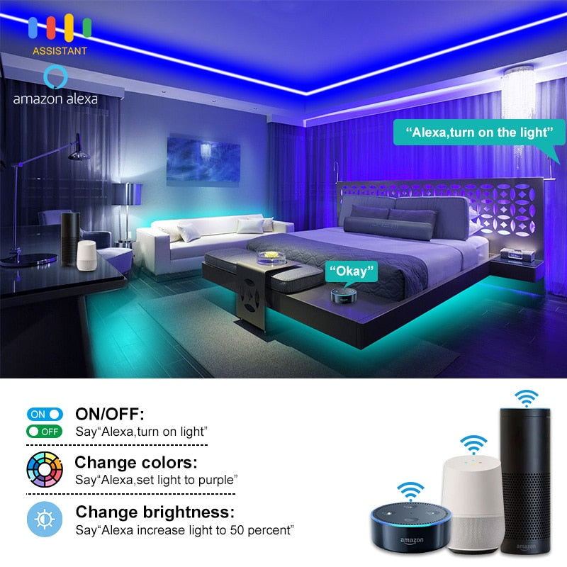 Wi-Fi 5050 RGB LED Light Strips with Bluetooth | Flexible 30LEDs/M RGB Strip Lamp | DC 12V Backlight Tape Mural for TV Home Decoration