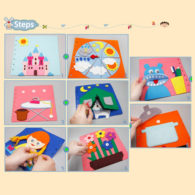 Cloth Book Toddler Montessori Toys DIY Craft Castle Rainbow  Handmade Book Busy Board Baby Early Learning Education Basic Life