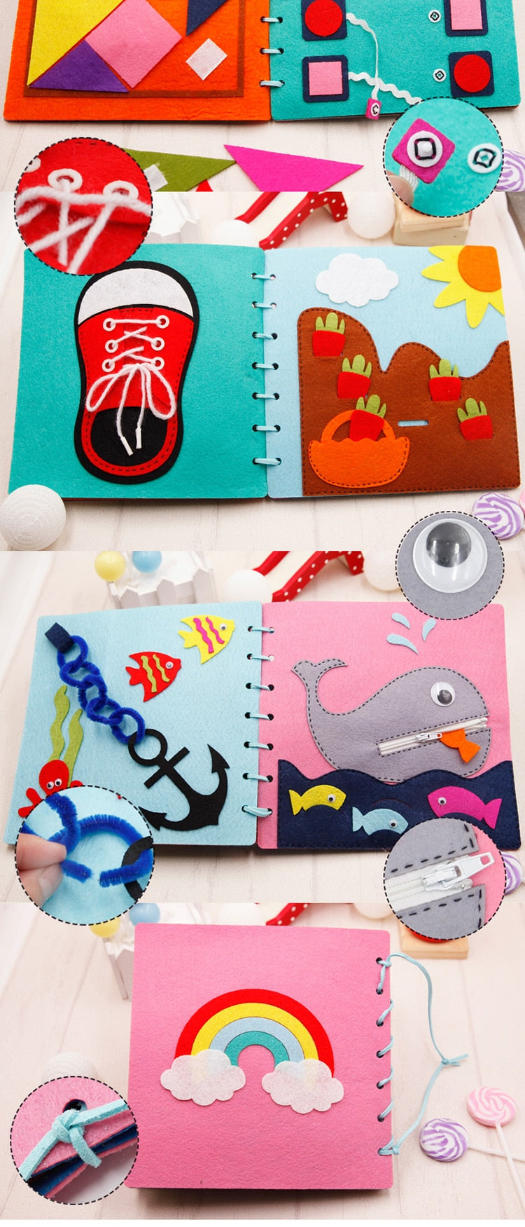 Cloth Book Toddler Montessori Toys DIY Craft Castle Rainbow  Handmade Book Busy Board Baby Early Learning Education Basic Life