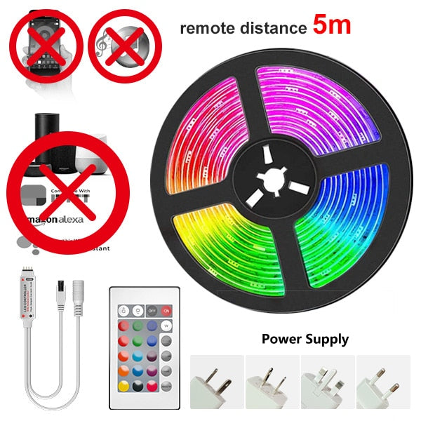 Wi-Fi 5050 RGB LED Light Strips with Bluetooth | Flexible 30LEDs/M RGB Strip Lamp | DC 12V Backlight Tape Mural for TV Home Decoration